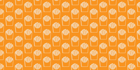 Crispy golden french fries arranged in a delightful and vibrant seamless pattern, ideal for restaurant branding, food packaging, menu designs, or playful culinary backgrounds