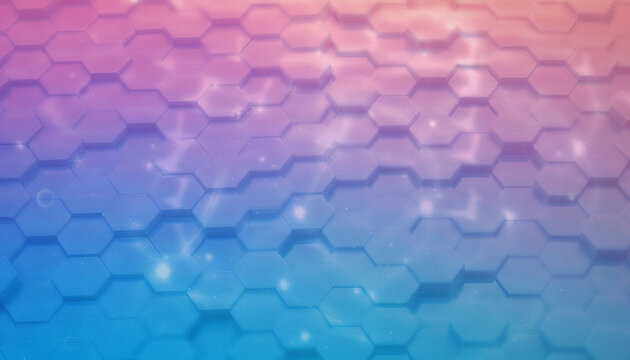 Abstract background with pink and blue hexagons　ピンクと青のヘキサゴンが並ぶ抽象背景素材