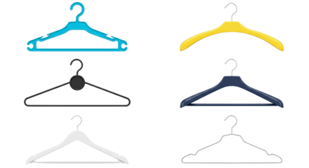 Set of colorful clothes hangers on white background, isolated objects