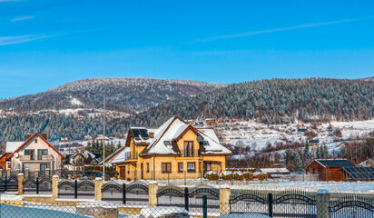 A mountain winter village in the Carpathians