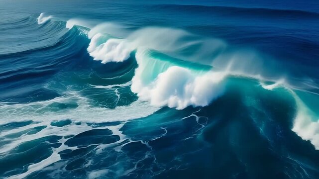 Abstract swirling blue ocean waves and white foam　渦を巻く青い海と白い波飛沫の抽象背景
