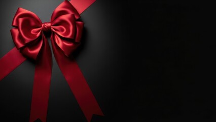 Elegant red satin ribbon bow on dark background for gift wrapping
