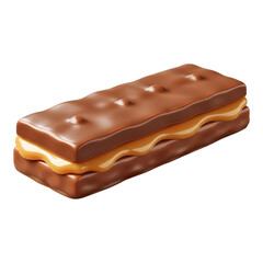 Chocolate covered ice cream sandwich on transparent background with caramel filling