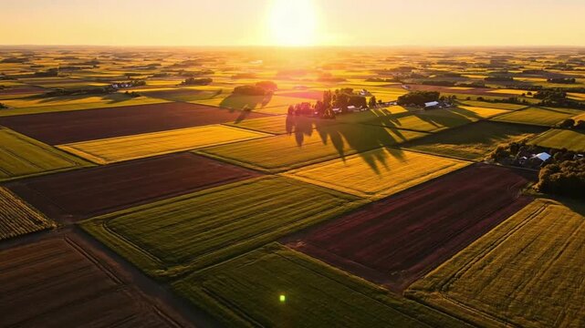 Vibrant farmland at sunset
