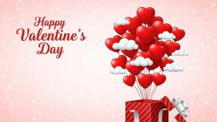 Happy Valentine's Day celebration with heart balloons and gift