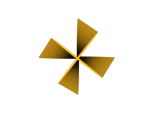 Abstract Golden Geometric Pinwheel on White Background | Minimalist Metallic Shape with Sharp Angles and Symmetrical Design for Modern, Elegant, and Creative Visual Projects