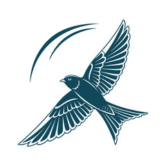 Flying Swallow Bird Silhouette Elegant Blue Wing Spread Illustration