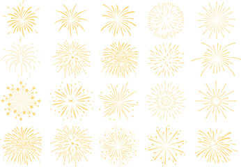 Golden Firework Burst Set Isolated on White Background &ndash; Decorative Celebration Sparkles