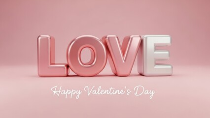 Happy Valentine's Day with shiny LOVE text on pink background