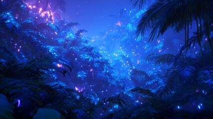 Fototapeta premium Luminous flora in mystical night jungle. AI generated