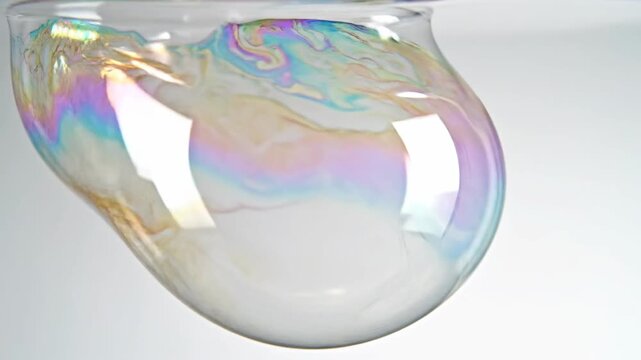 Abstract iridescent bubble suspended in liquid with swirling colors