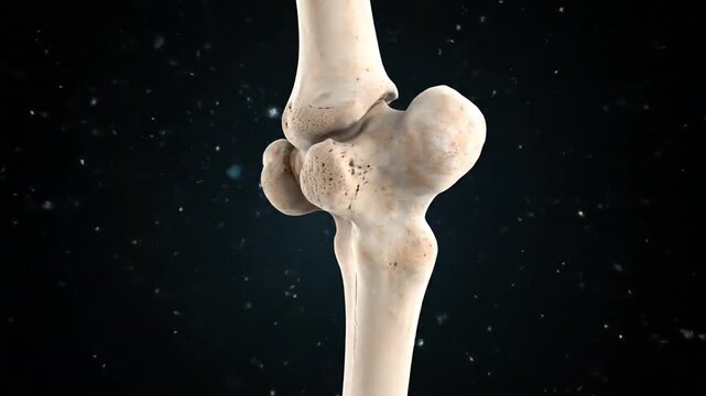 Sequence of human bones floating against a starry cosmic background