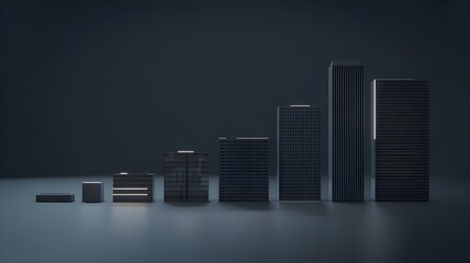 Fototapeta premium Stack of servers in ascending size representing company size growth and infrastructure scale.