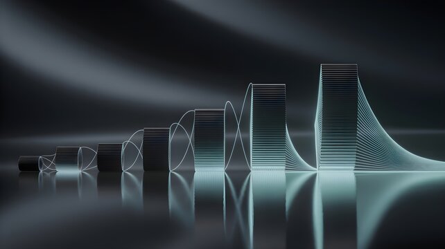 Futuristic glowing graph and waveforms over a dark surface symbolizing digital business growth and transformation, innovation, strategy and scalable performance.