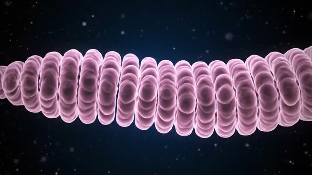 Microscopic view of bacterial cells forming interconnected chains in space