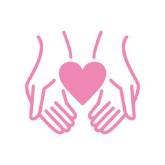 感謝をイメージした、ハートと手のシンプルアイコン