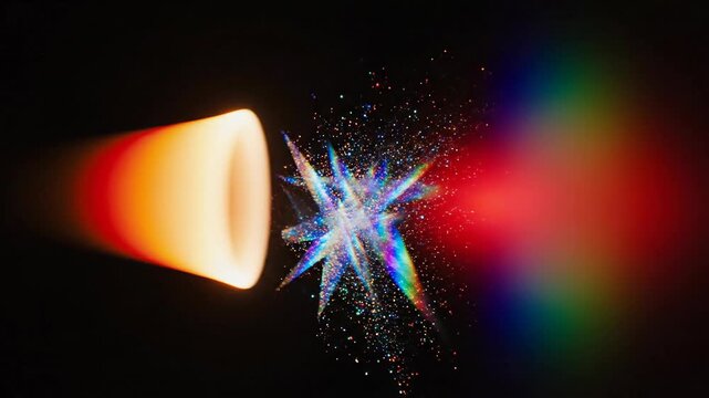 Abstract light and particle effects with prismatic dispersion on black