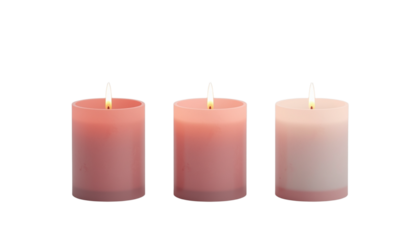 Three pink candles with soft flames on a