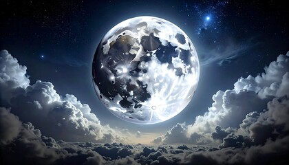 Majestic Moon Over Cloudscape - A Celestial Dreamscape.