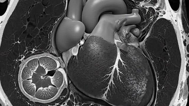 Anatomical heart cross section displaying vascular system detail