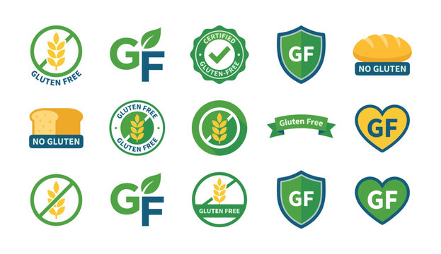 Gluten free and no gluten food labels set