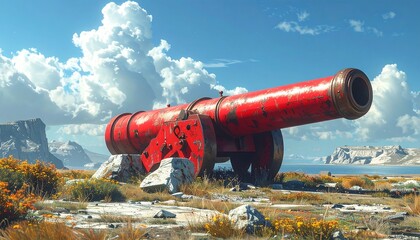 Red Cannon on a Hill - A Blast from the Past.