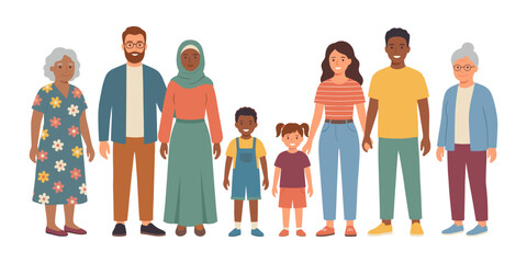 Diverse multi generational people standing together representing unity