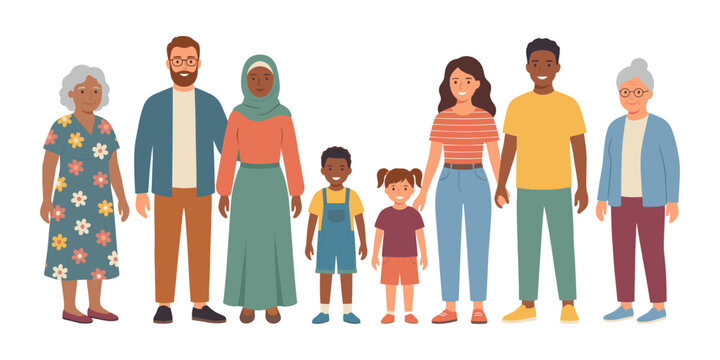 Diverse multi generational people standing together representing unity