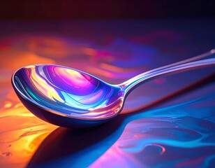 Abstract Spoon with Vibrant Colors and Reflections.