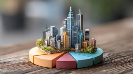 Miniature city model on pie chart financial concept