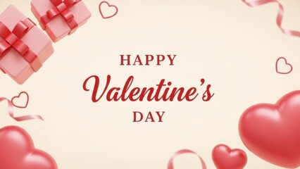 Happy Valentine's Day celebration with gifts and hearts