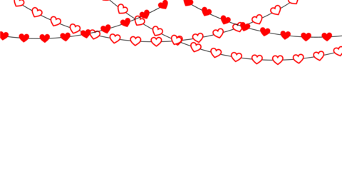 Seamless red hearts garland forming a romantic Valentine’s Day frame and decorative border with hanging paper heart ornaments ideal for wedding invitations, Mother’s Day cards, party banners and celeb