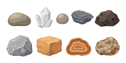 Different types of rocks and minerals geology collection