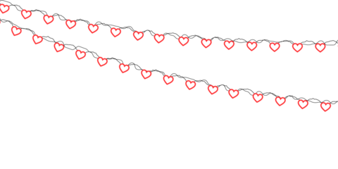 Romantic red heart garland creating a continuous border with cute hanging ornaments perfect for Valentine’s Day messages, party posters, wedding themes and elegant transparent vector illustrations
