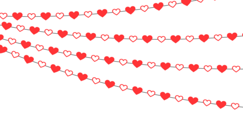 Seamless red heart string forming a Valentine’s frame with hanging decorations ideal for romantic holiday cards, love-themed banners, Mother’s Day greetings and wedding vector artwork
