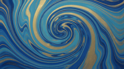 Abstract Blue Gold Fluid Art Painting