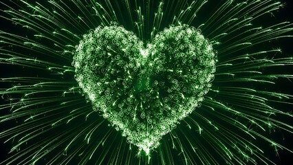 Vibrant Green Heart Shaped Firework Burst for Celebration and Romantic Events.