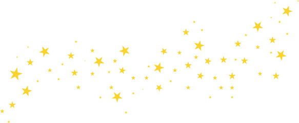Yellow stars on transparent background. Scattered golden stars flowing across white.