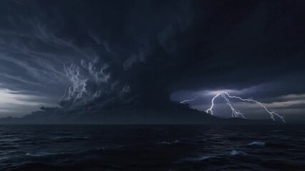 Dramatic storm with lightning over the ocean - Powered by Adobe