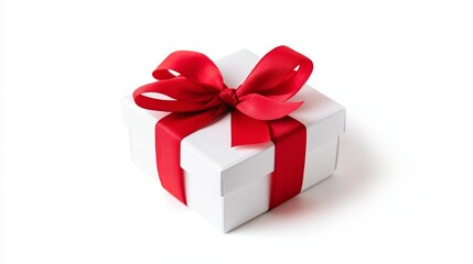 Obraz premium Gift box wrapped in red ribbon on a white background for e-commerce presentation