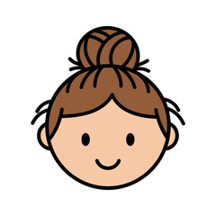 Obraz premium Cartoon girl with brown hair in a bun, smiling.
