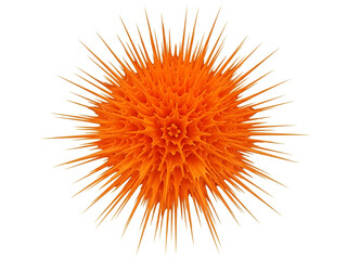 Vibrant orange spiky spherical object with long thin protrusions on white