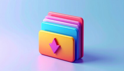 Colorful 3D Folders with Download Arrow - Data Management Concept.