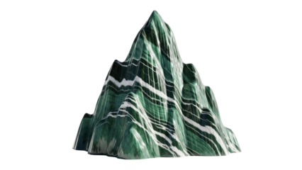 Green marble mountain peak isolated on transparent background