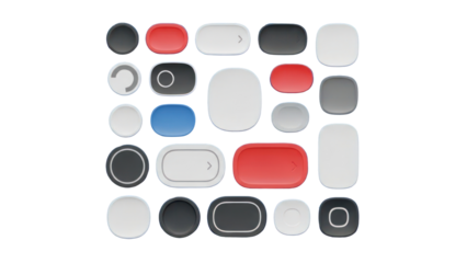 Assorted UI Buttons Isolated on Transparent Background