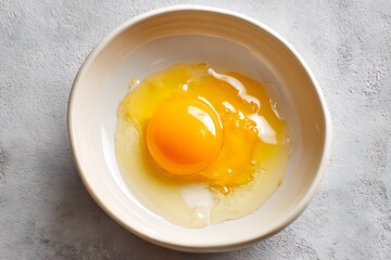 raw egg yolk cracked in bowl