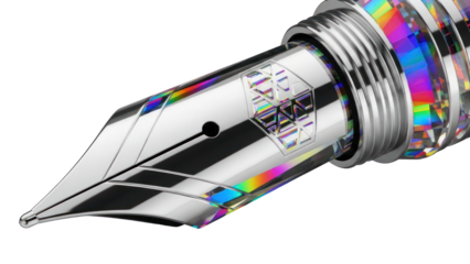 Luxurious Fountain Pen Nib with Rainbow Prism Effect Isolated