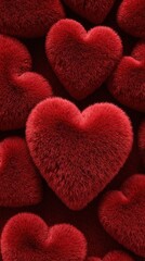 Obraz premium a pattern of deep red hearts made from soft fur