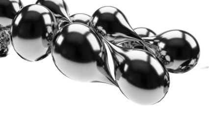 Abstract Metallic Droplets Merging, Isolated on Transparent Background