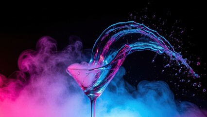 Vibrant cocktail glass with colorful liquid and smoke effects